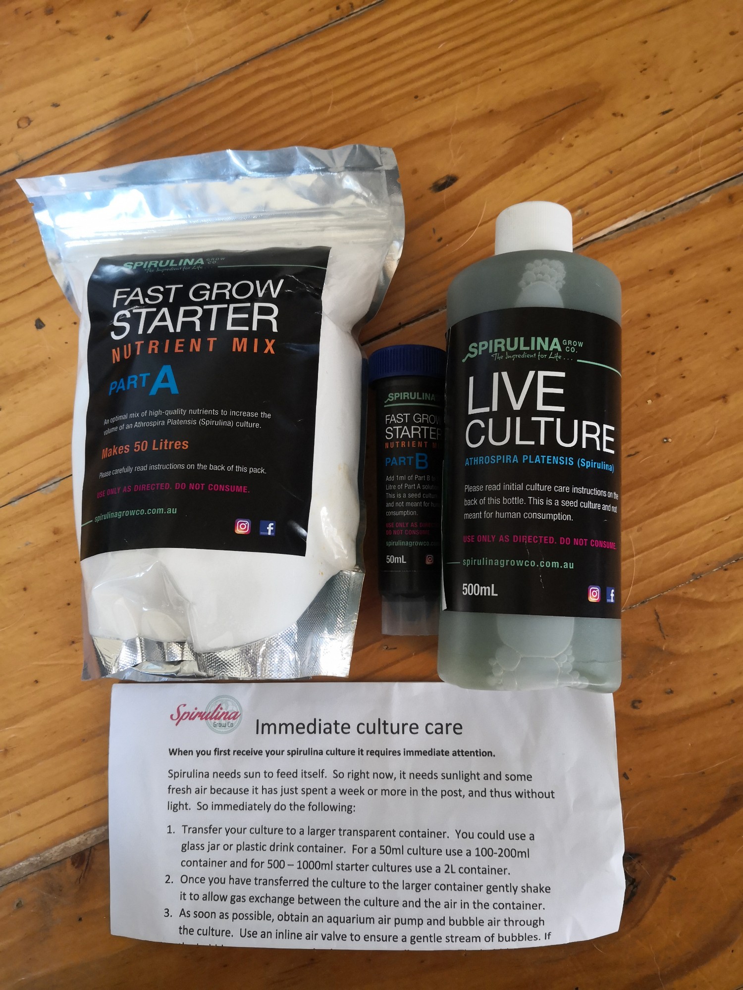 Spirulina grow pack.