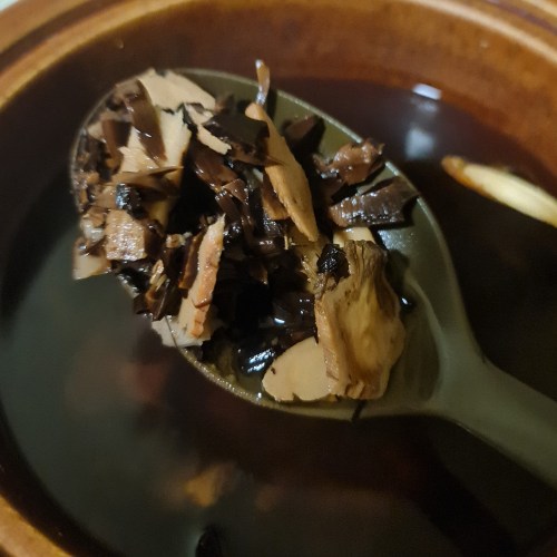 Remove the 'cooked material', filter and use.