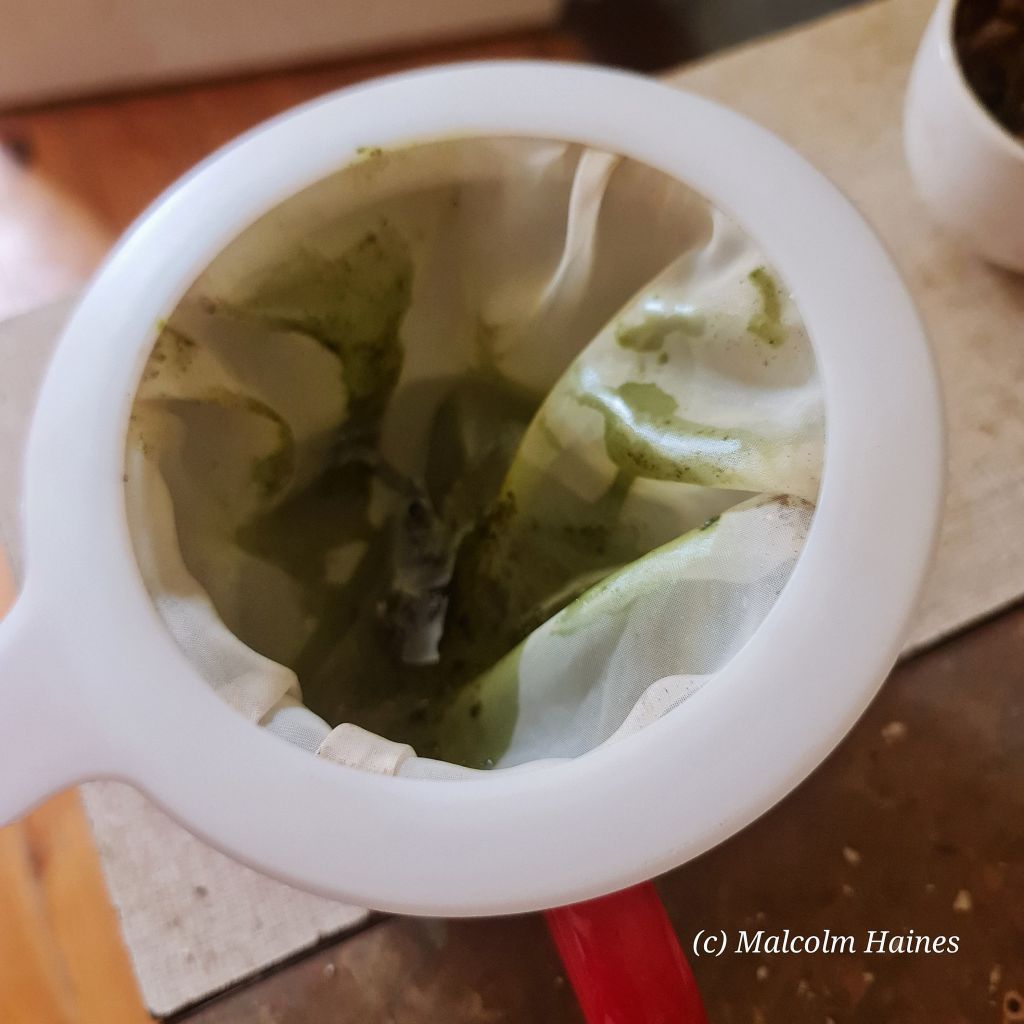 Filtering can take a while and is best done when the oil is warm.