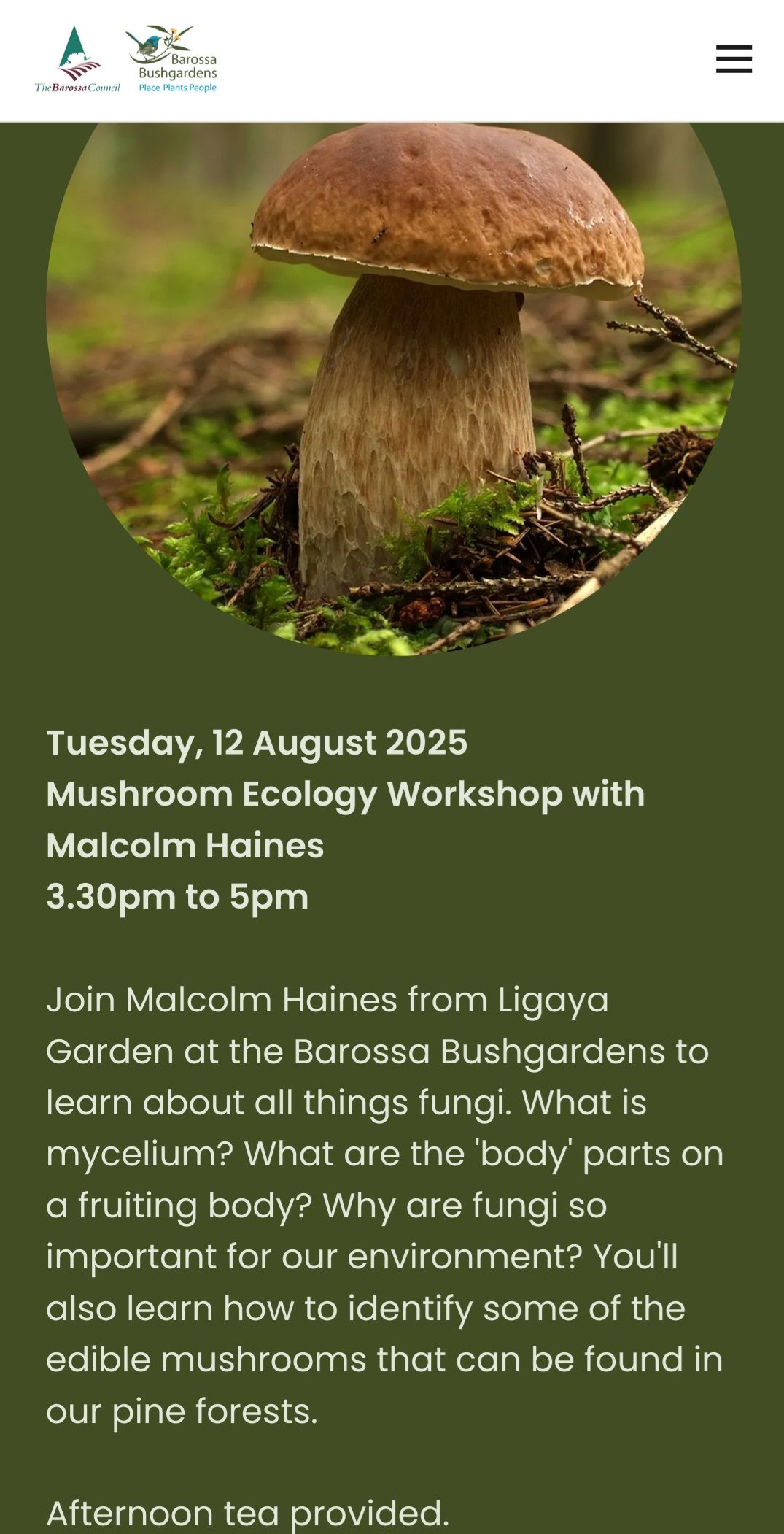 Mushroom Ecology 2025
https://events.humanitix.com/mushroom-ecology-workshop-with-malcolm-haines/tickets