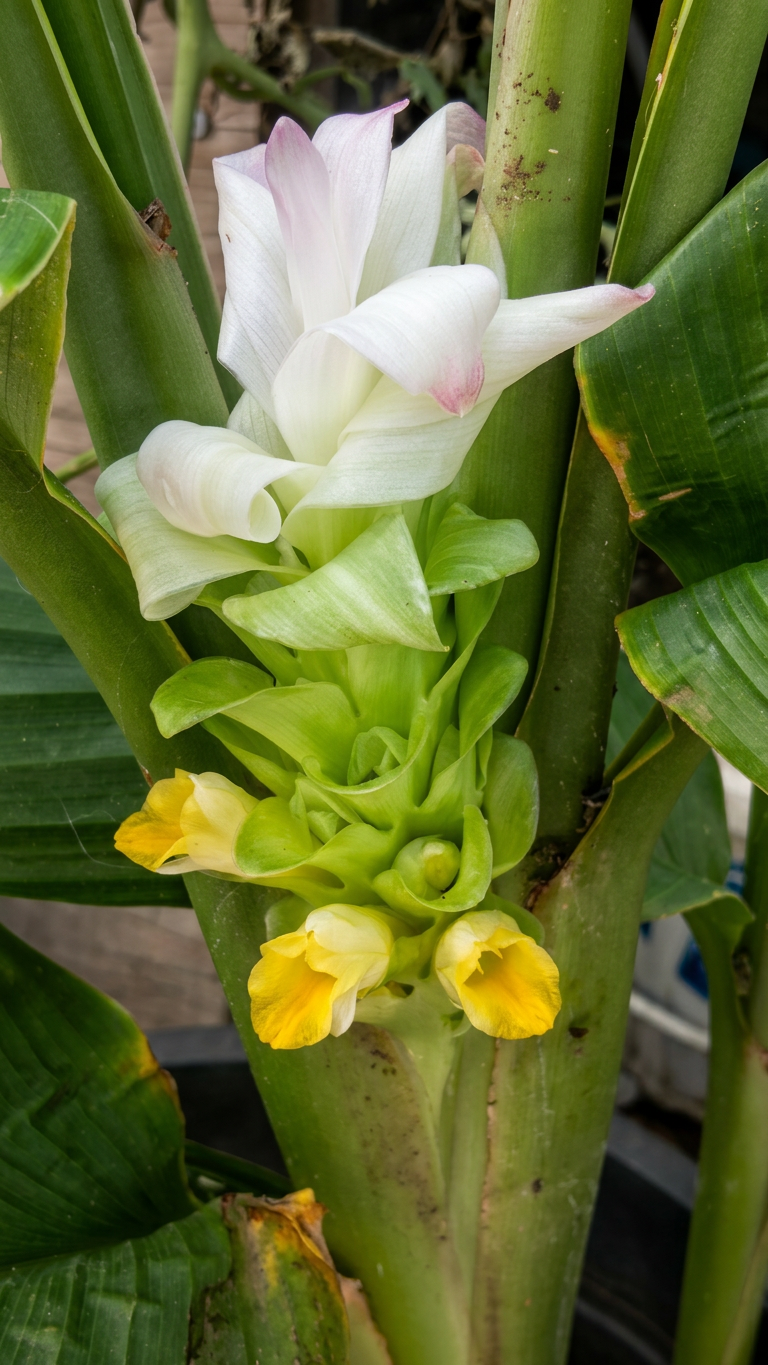 Turemeric flower spikes are in two parts.